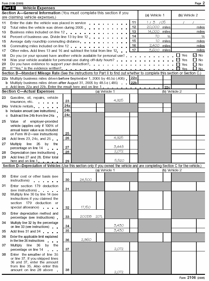 Form 2106, Page 2, for David Pine