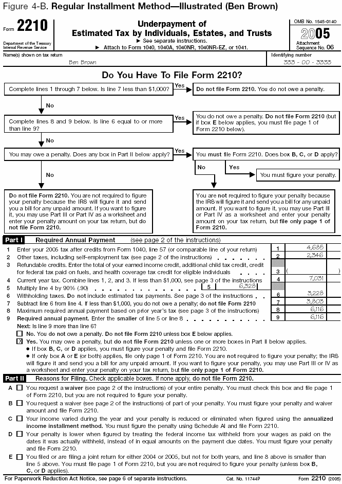 Figure 4-B. Regular Installment Method--Illustrated (Ben Brown).  Filled-in examples for Ben Brown