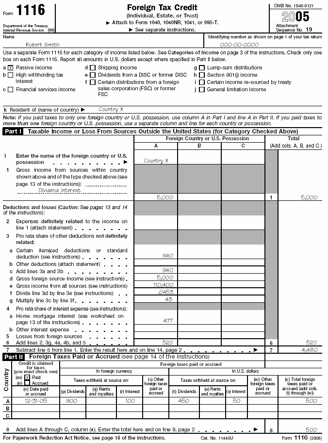 Form 1116, page 1 for Robert Smith 