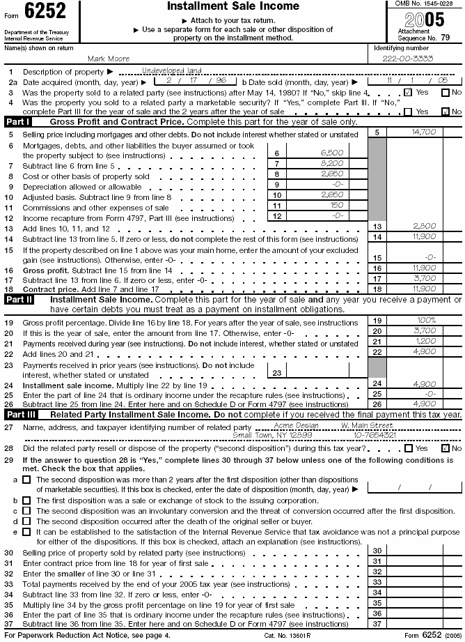 Form 6252 for Mark Moore