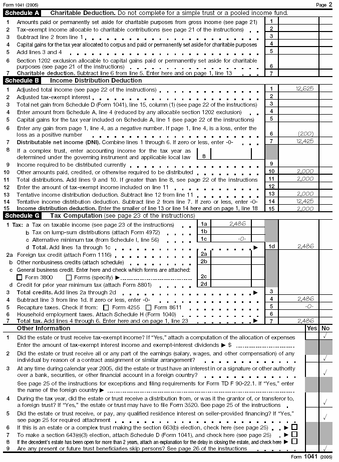 Page 2 of Form 1041 for the estate of John R. Smith