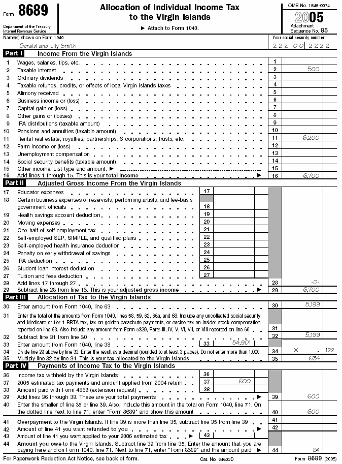 Form 8689, page 1 for Gerald and Lily Smith