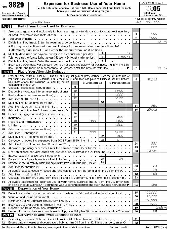 John Stephen's—Form 8829