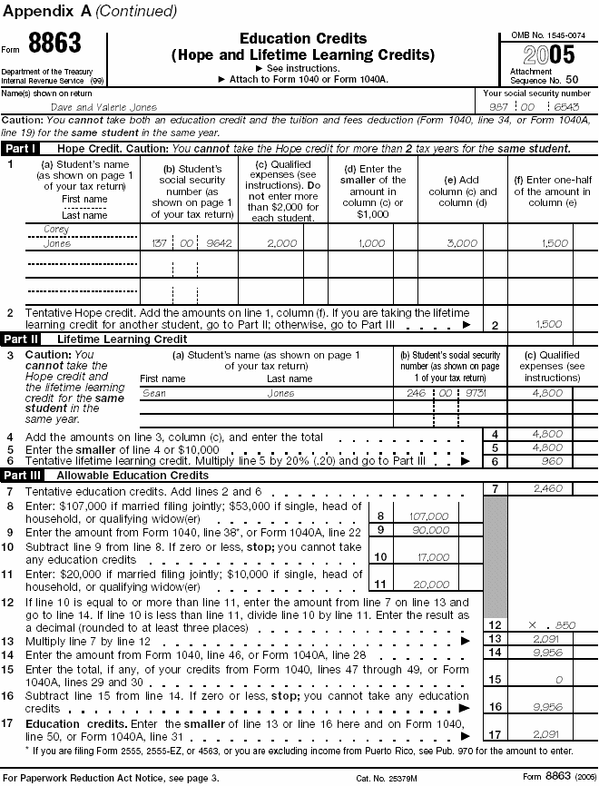 Form 8863 for Dave and Valerie Jones