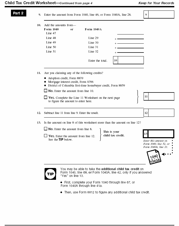 Child Tax Credit Worksheet. page 2