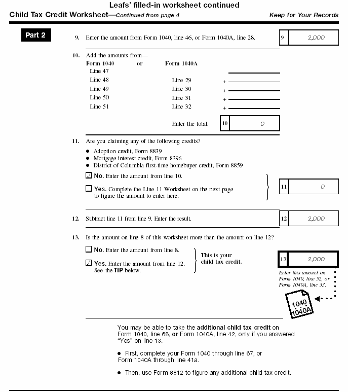 Leaf's Child Tax Credit Worksheet page 2