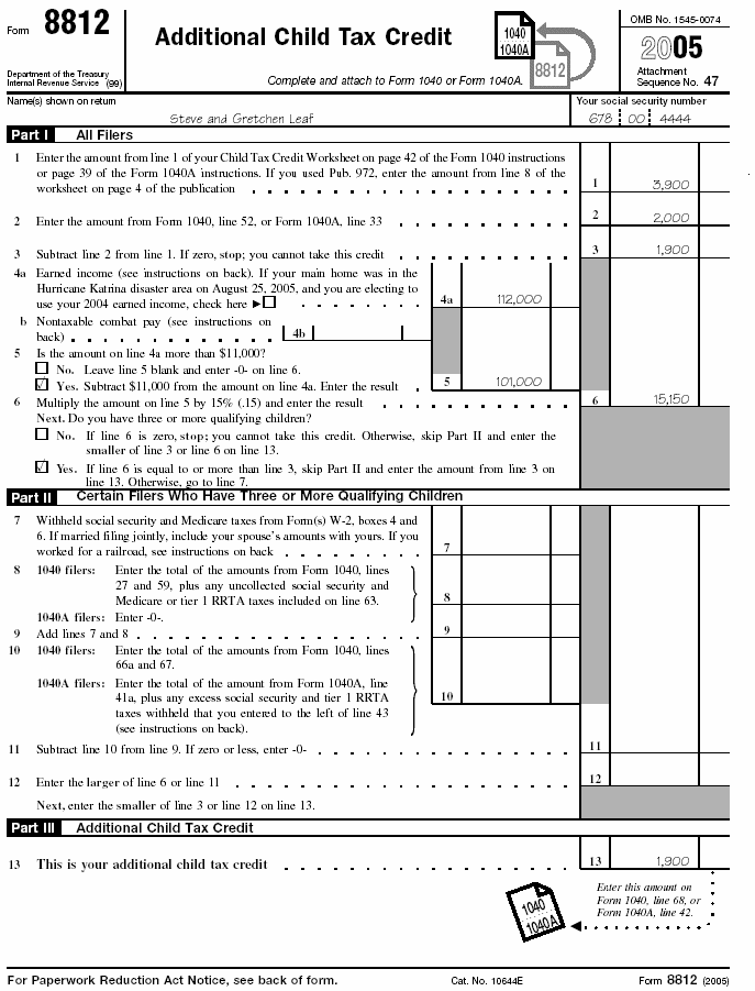 Leaf's Filled-in Form 8812