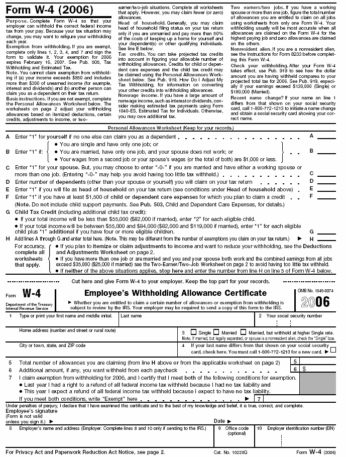 Blank Form W–4 page 1Form:Form: W–4