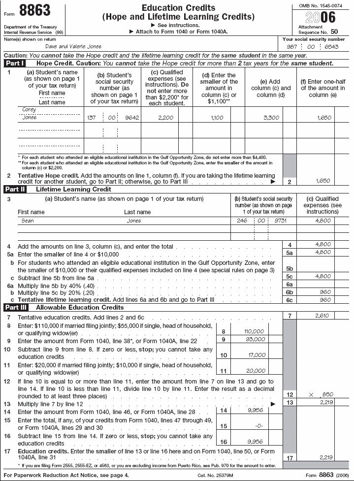 Form 8863 for Dave and Valerie