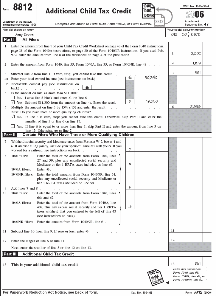 Filled-in Form 8812