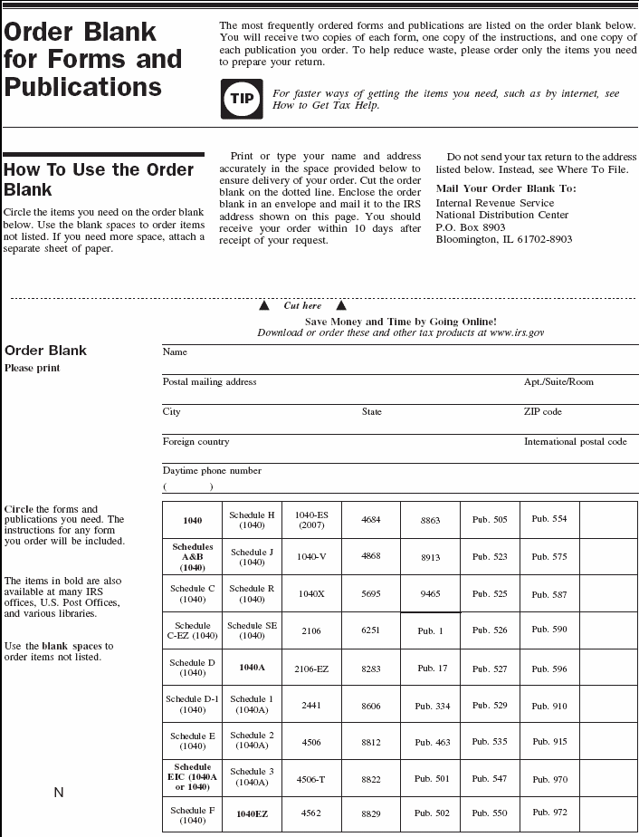 Order Blank for Forms and Publications