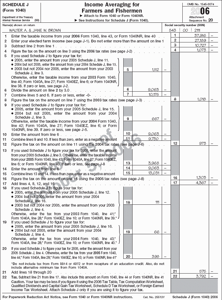 Schedule J (Form 1040) Income Averaging for Farmers and Fisherman 2005