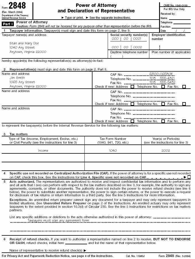 Filled-in Form 2848 - Page 1