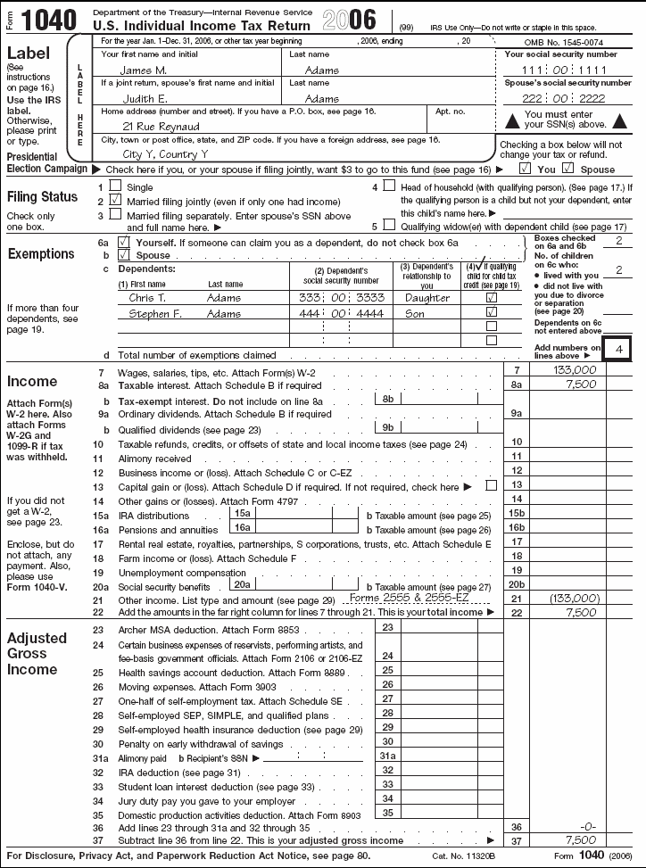 Form 1040, Adams