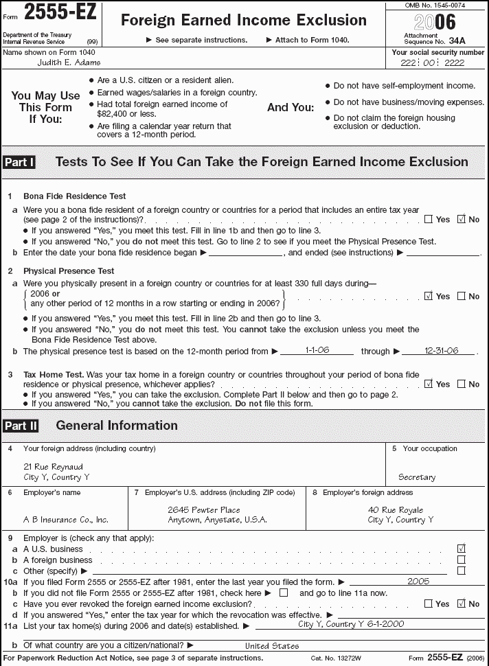 Form 2555-EZ, Adams