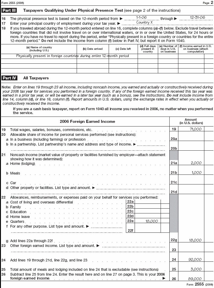 Form 2555, page 2 for James Adams