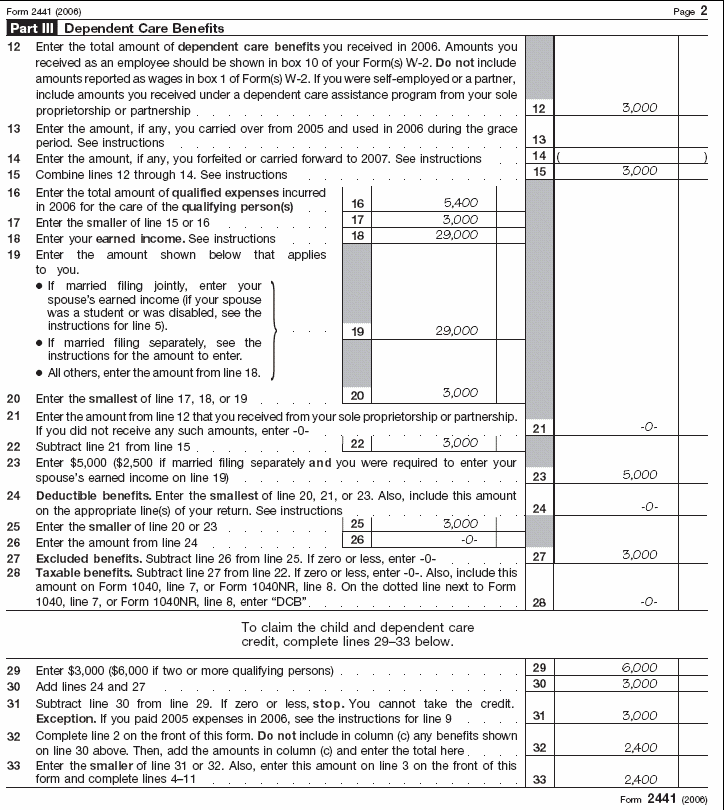 Page 2 of Form 2441 for Joan Thomas