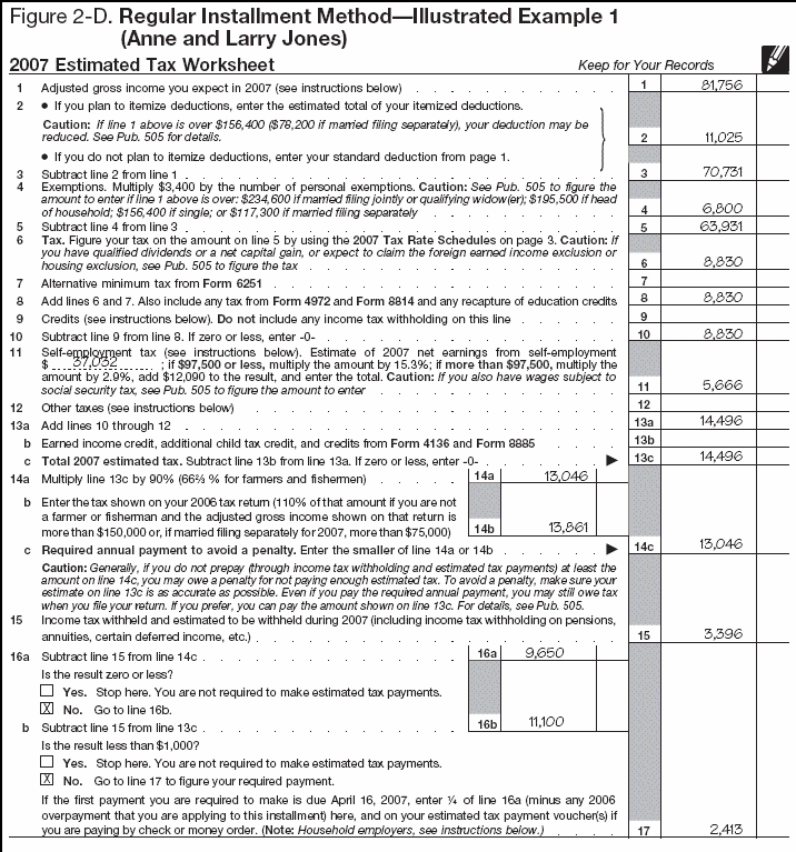 Figure 2-D. Illustrated Example 1--Regular Installment Method (Anne and Larry Jones)