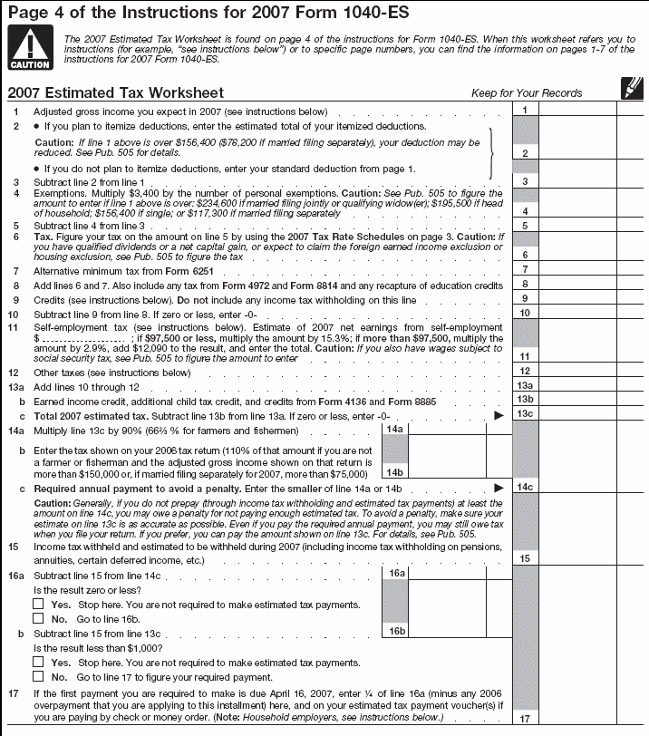 2006 Estimated Tax Worksheet