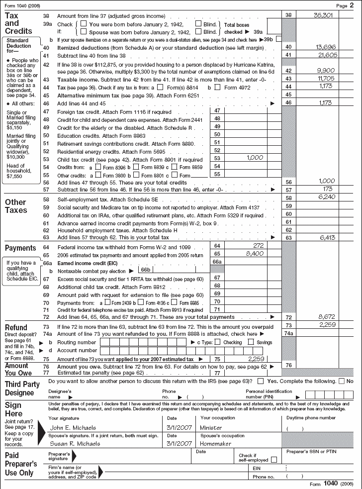 Form 1040, page 2 