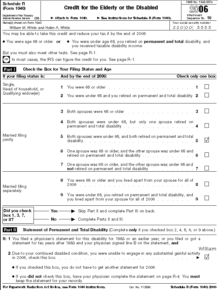 Page 1 of Schedule R for the Whites