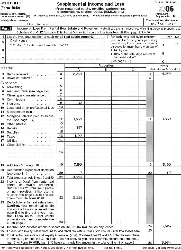 Johnson Schedule E (Form 1040)