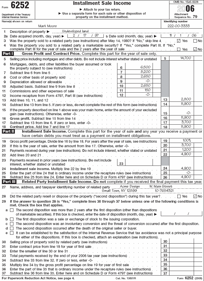 Form 6252 for Mark Moore