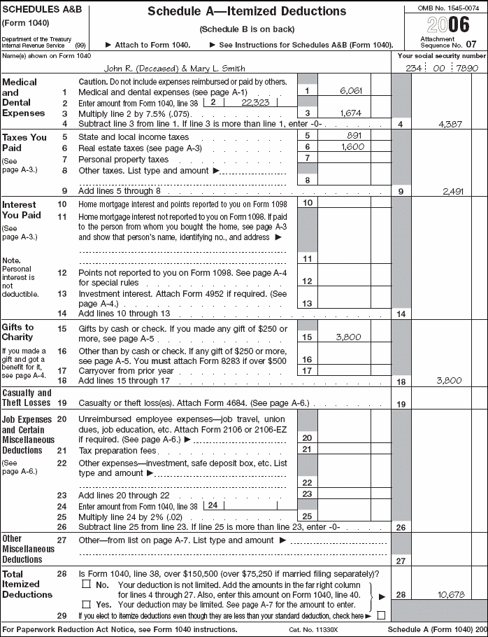 Schedule A (Form 1040) for John R. Smith