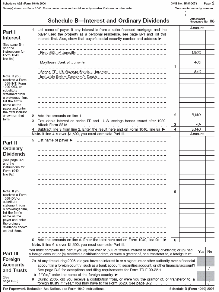 Schedule B (Form 1040) for John R. Smith