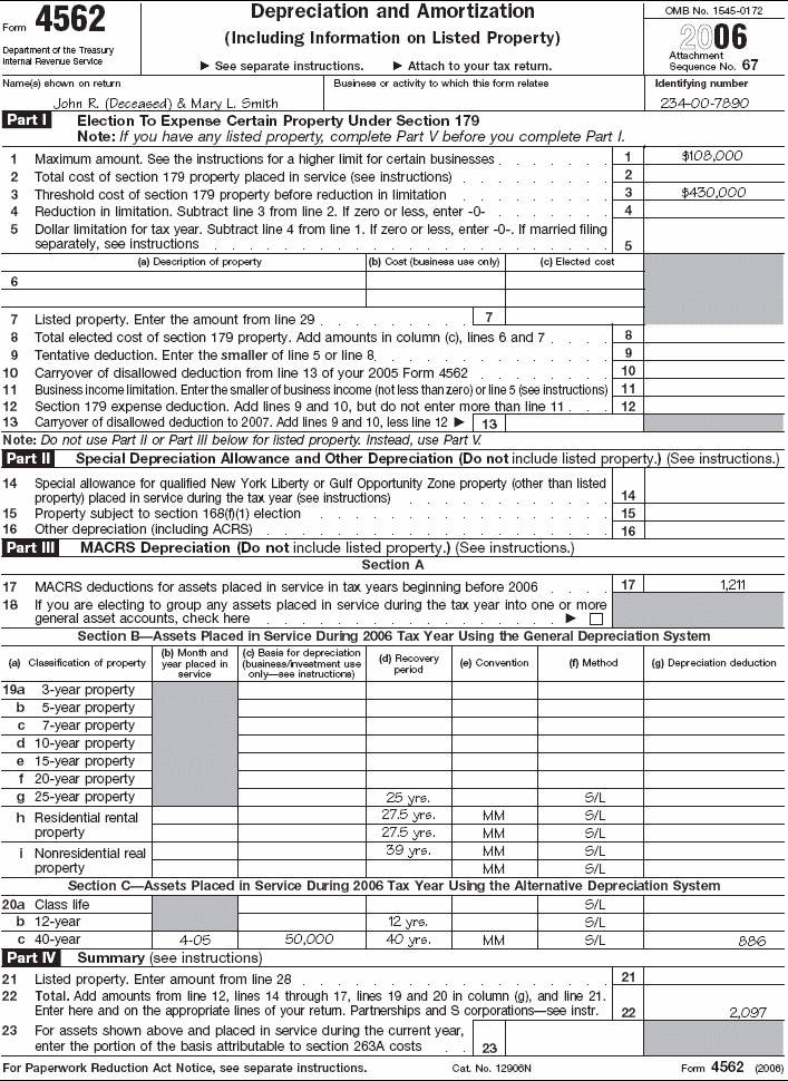 Form 4562 for John R. Smith