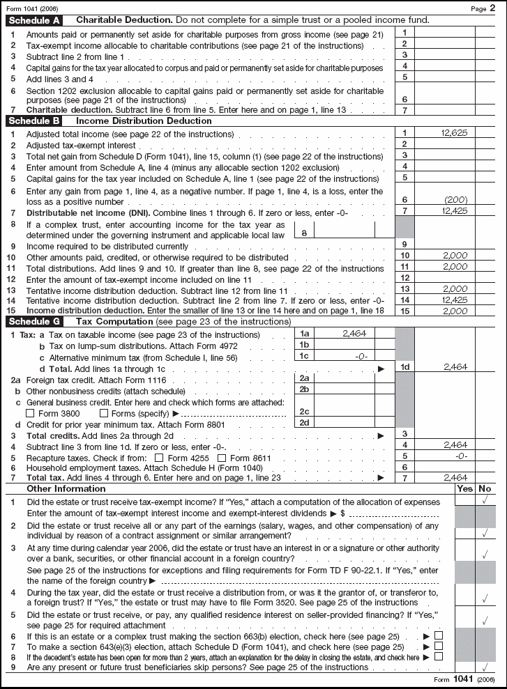 Page 2 of Form 1041 for the estate of John R. Smith