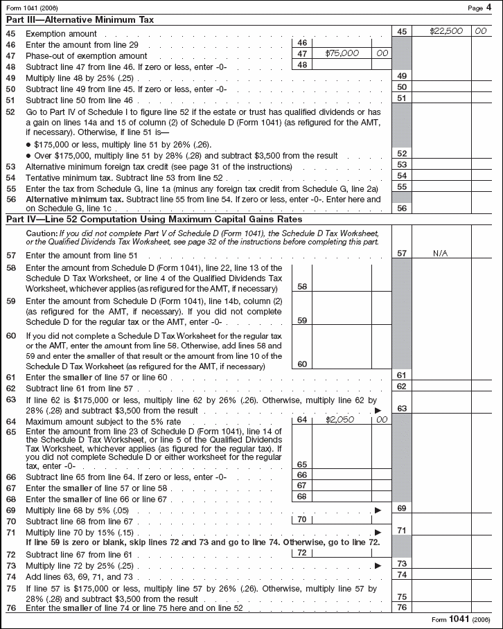 Page 4 of Form 1041 for the estate of John R. Smith