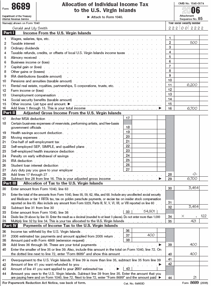 Form 8689, page 1 for Gerald and Lily Smith