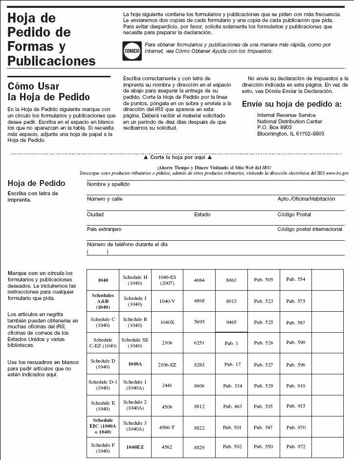 Hoja de Pedido para Formas y Publicaciones