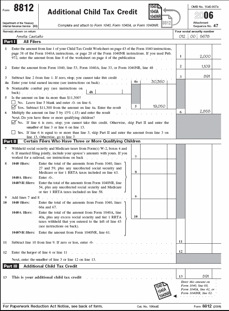 Filled-in Form 8812