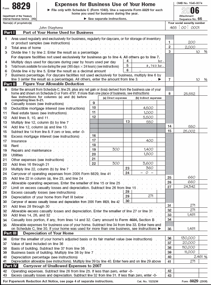 John Stephen's—Form 8829