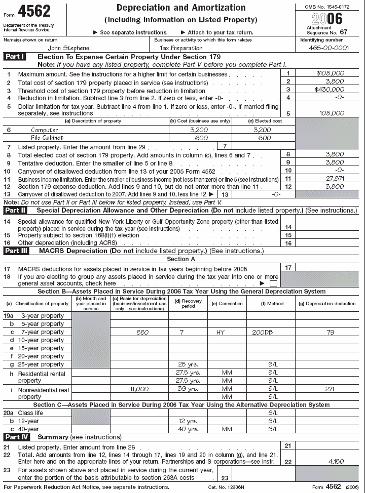 John Stephen's—Form 4562