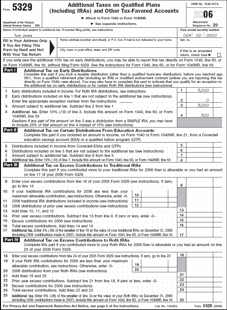 Form 5329, page 1 Tom Jones