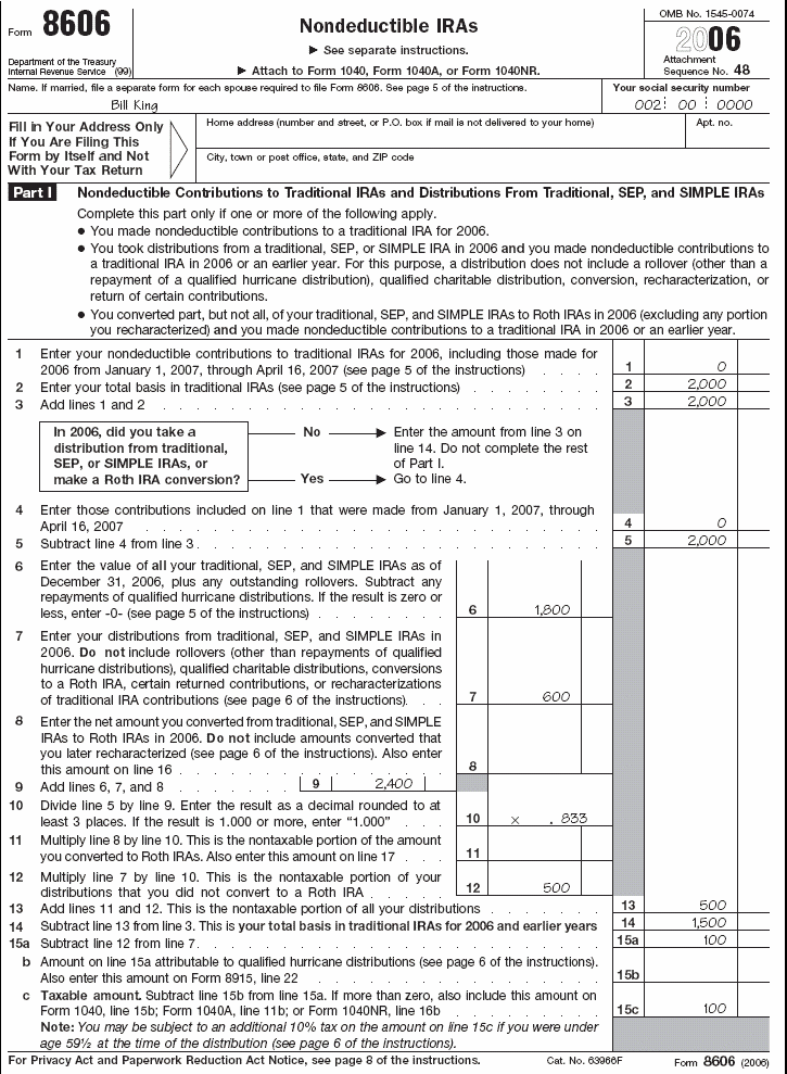  Form 8606 - Bill King $100