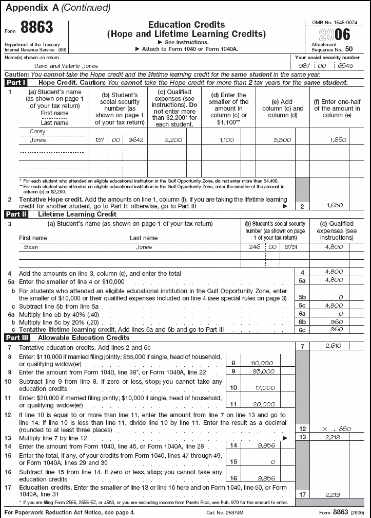 Form 8863 for Dave and Valerie Jones