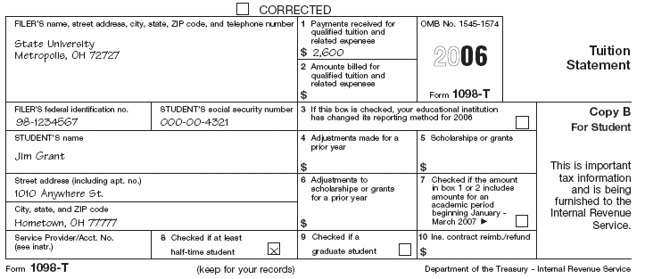 Form 1098-T jim Grant