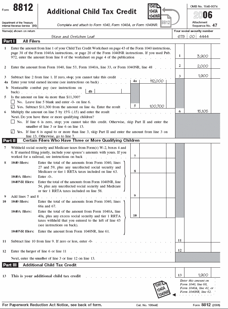 Leaf's Filled-in Form 8812