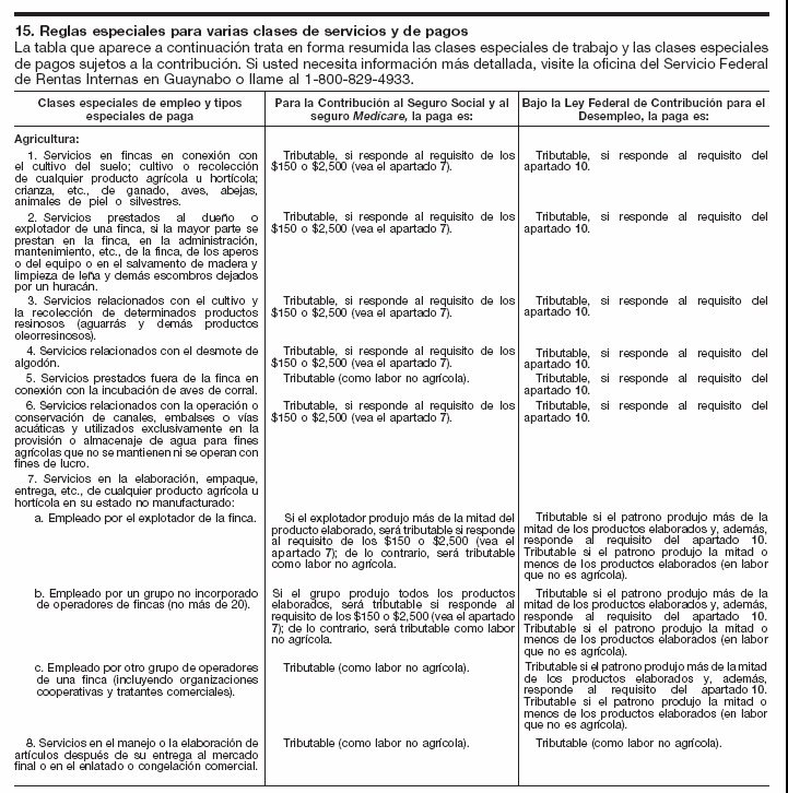 15. Reglas especiales para varias clases de servicios y de pagos - página 14