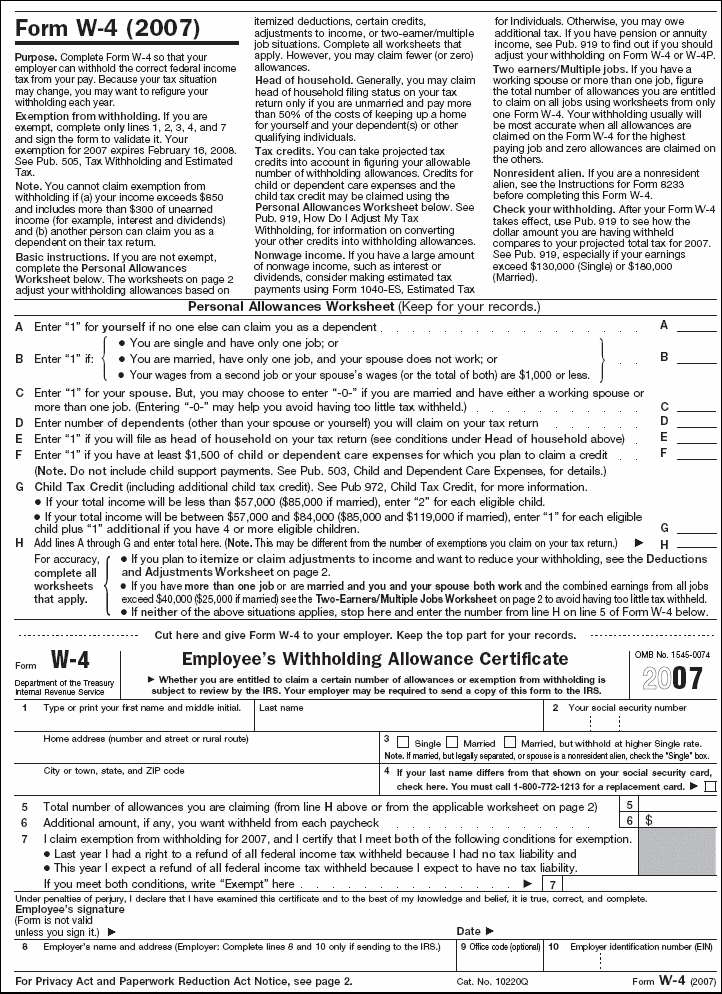 Blank Form W–4 page 1Form:Form: W–4