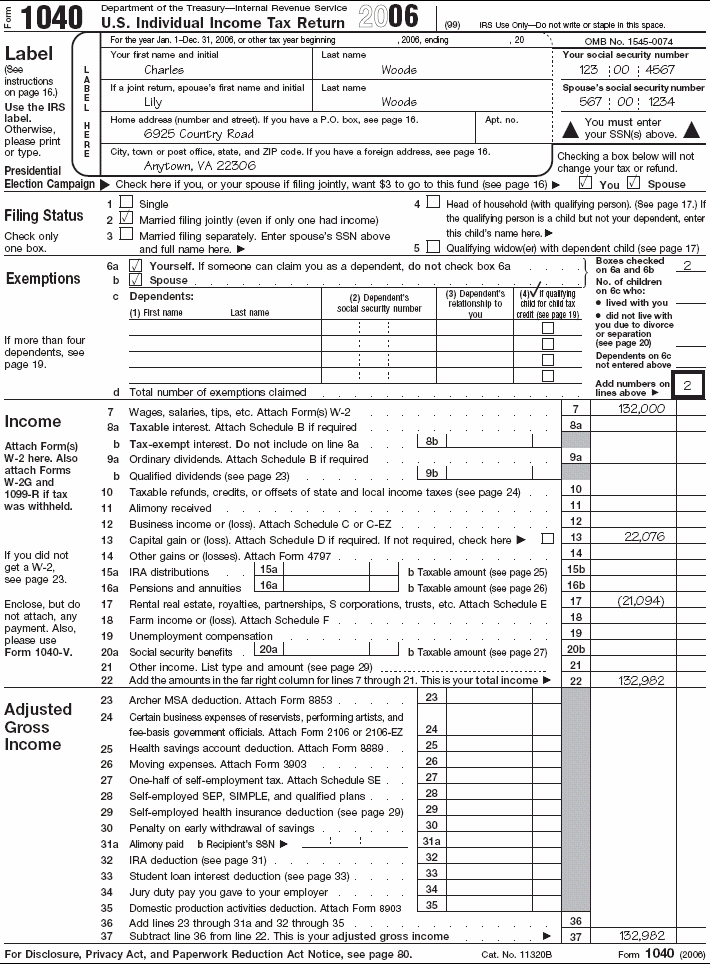 Form 1040, page 1 