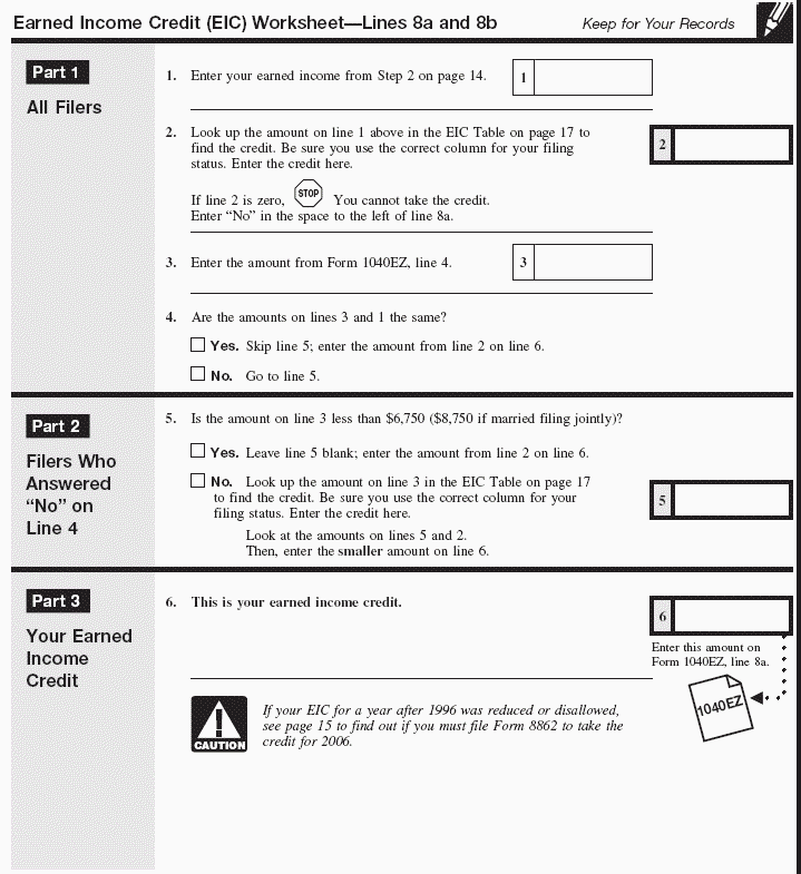 Earned Income Credit (EIC) Worksheet Line 8