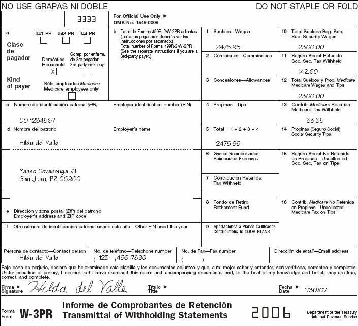 Forma W-3PR