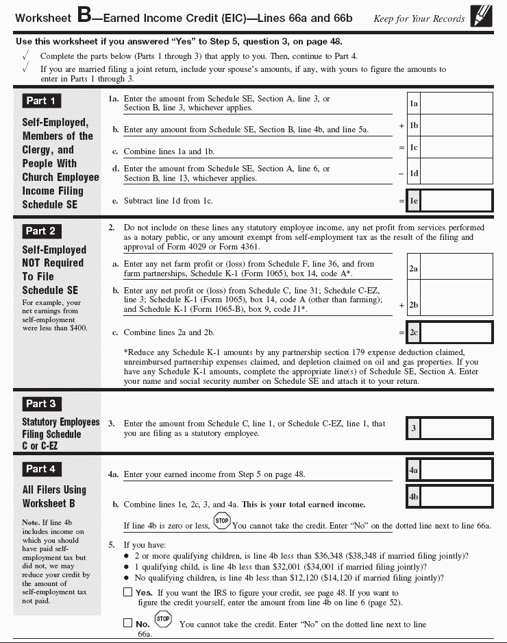 Woksheet B-Earned Income Credit (EIC) 