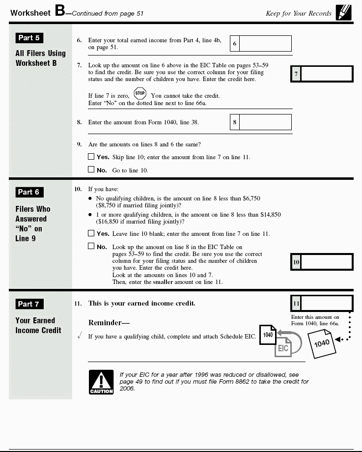 Woksheet B (continued)-Earned Income Credit (EIC) 