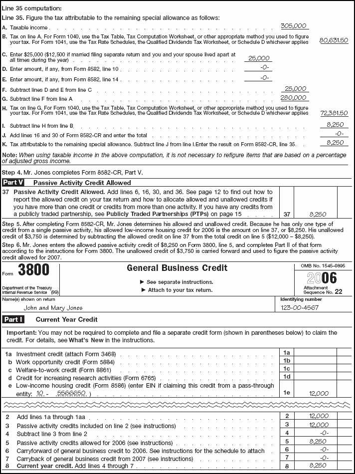 Jones example Line 35 computation and Form 3800